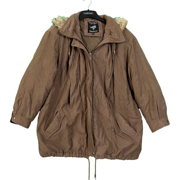 Bromley Jackets & Blazers - Bromley Womens Brown Moleskin Parka Coat Genuine Racoon Fur Hood Size 3X‎
